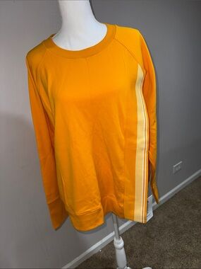Athleta Orange Long-Sleeve Pullover with Cream & White Side Stripe